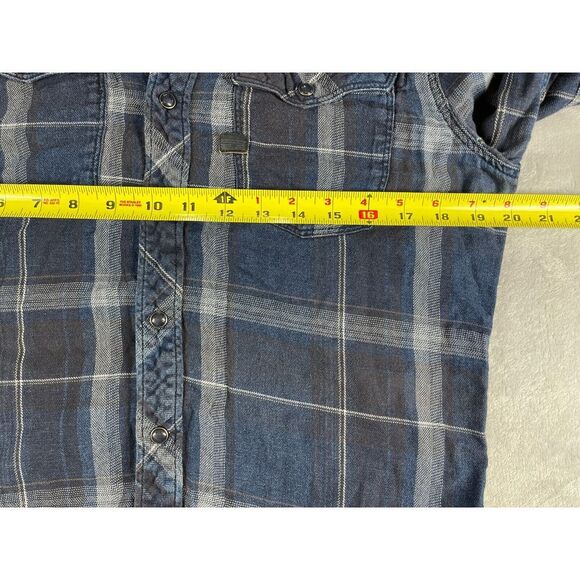 G Star Raw 3301 Slim Fit Blue Plaid Long Sleeve Snap Button Shirt Small - Picture 5 of 9
